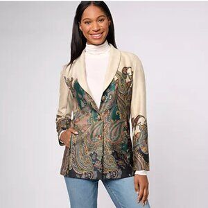 GRAVER Susan Graver Regular Printed Suede Shawl Collar Jacket 1X
